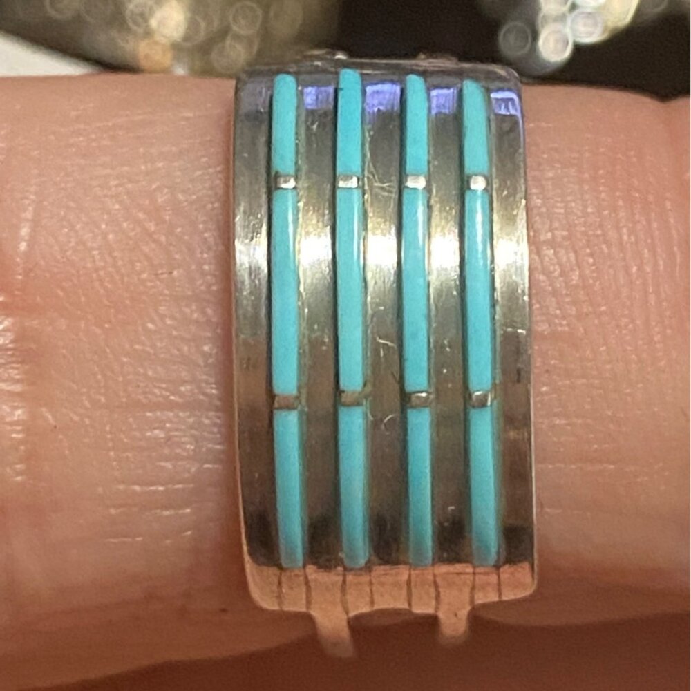 Ring Size 7.5 Turquoise Sterling Silver 925 Women Semi-Precious Stone